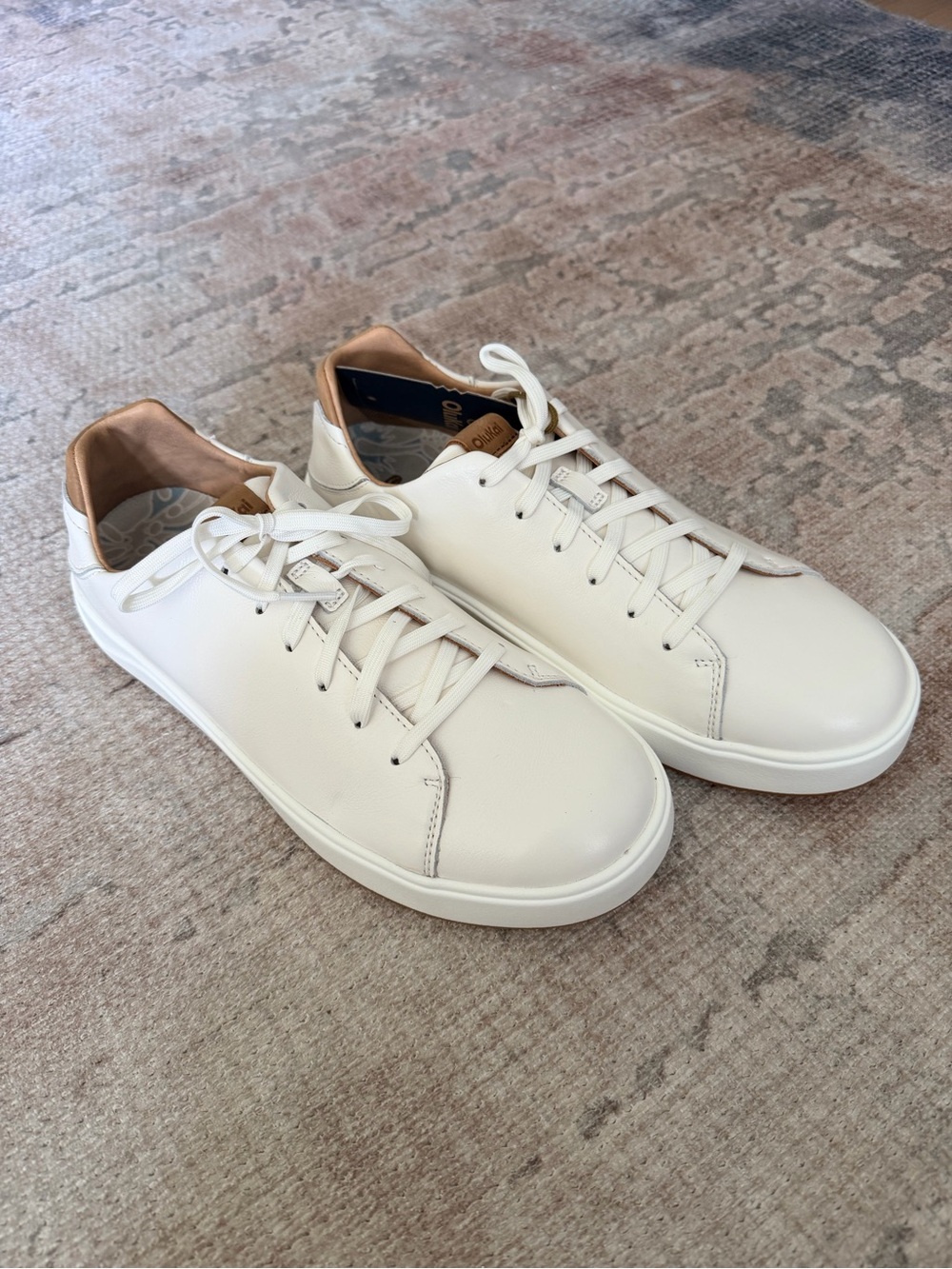 OluKai Men's White Sneakers with Tan Heel Accent